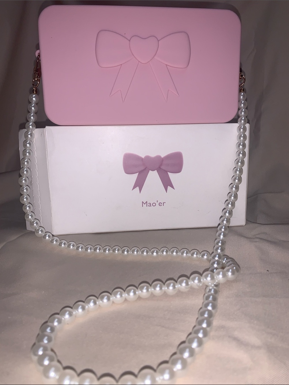 Pink Bow Pearl-Chain Crossbody Bag